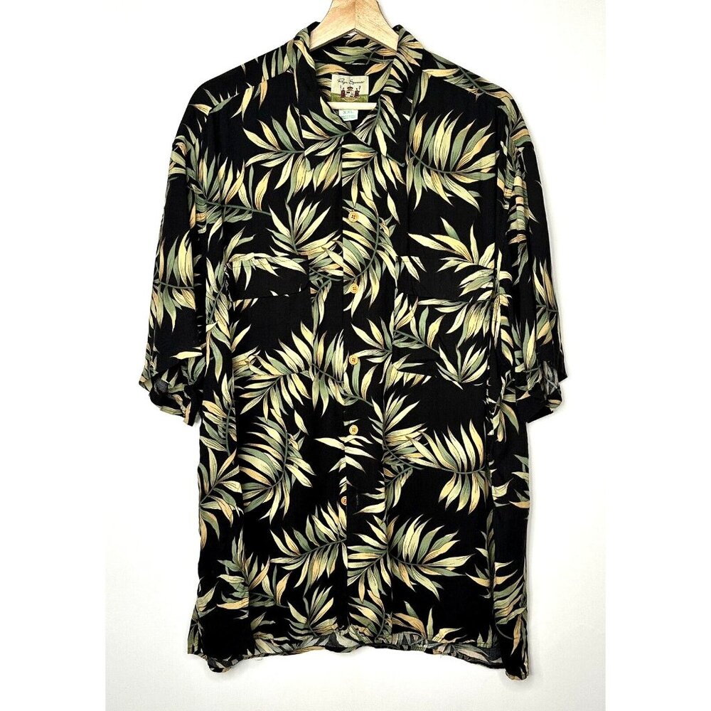 Reyn Spooner Hawaiian Shirt Mens Hibiscus Button Up Camp Short Sleeve Black XXL